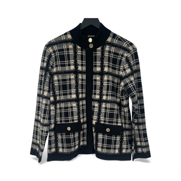 Anne Klein Women’s Plaid Jacket Black Beige Gold Button Blazer SZ M